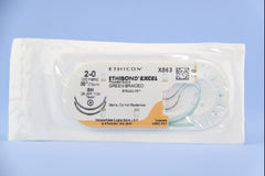 Suture with Needle Ethibond Nonabsorbable Coated Green Suture Braided Polyester Size 2 - 0 30 Inch Suture Double-Armed 26 mm Length 1/2 Circle Taper Point Needle