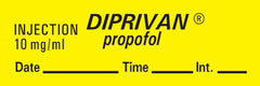 Precision Dynamics Drug Label Timemed Anesthesia Label Tape Injection 10 mg/mL Diprivan Propofol Yellow 1/2 X 1-1/2 Inch - M-374168-2930 - Roll of 1