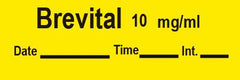 Precision Dynamics Drug Label Timemed Anesthesia Label Tape Brevfital 10mg/mL Date_Time_Int_ Yellow 1/2 X 1-1/2 Inch - M-374169-3384 - Roll of 1