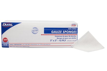 Dukal Gauze Sponge Dukal™ Cotton 12-Ply 3 X 3 Inch Square NonSterile