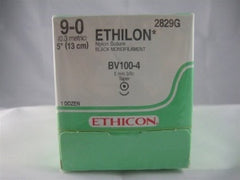 Suture with Needle Ethilon Nonabsorbable Uncoated Black Suture Monofilament Nylon Size 9 - 0 5 Inch Suture 1-Needle 5.1 mm Length 3/8 Circle Taper Point Needle