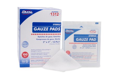 Dukal Gauze Sponge Dukal™ Cotton 12-Ply 3 X 3 Inch Square Sterile