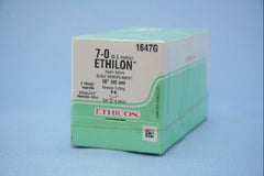 Suture with Needle Ethilon Nonabsorbable Uncoated Black Suture Monofilament Nylon Size 7 - 0 18 Inch Suture 1-Needle 8 mm Length 3/8 Circle Reverse Cutting Needle