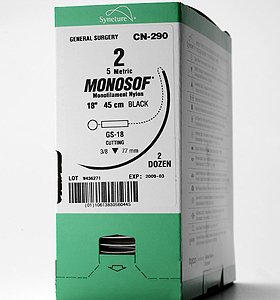 Covidien Suture with Needle Monosof™~Dermalon™ Nonabsorbable Uncoated Black Suture Monofilament Nylon Size 3 - 0 18 Inch Suture 1-Needle 24 mm Length 3/8 Circle Reverse Cutting Needle