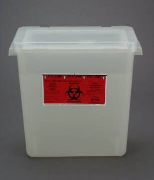 Bemis Healthcare Sharps Container Bemis™ Sentinel 13-1/2 H X 13-7/8 L X 6-7/8 W 3 Gallon Translucent Base / Translucent Lid Horizontal Entry Flap Lid