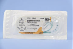 Suture with Needle Ethibond Nonabsorbable Coated Green Suture Braided Polyester Size 0 36 Inch Suture Double-Armed 26 mm Length 1/2 Circle Taper Cut Needle