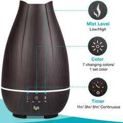 HealthSmart Aromatherapy Diffuser Cool Mist Humidifier - Oil Diffuser for Essential Oils, Brown AM-40-500-037