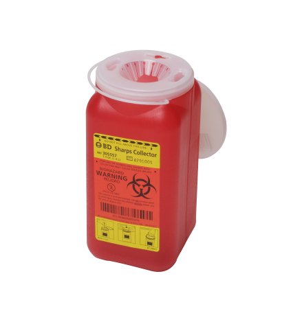 Becton Dickinson Sharps Container BD™ 7-1/2 H X 3-3/5 W X 3-3/5 D Inch 1.4 Quart Red Base / Translucent Lid Vertical Entry Hinged Snap On Lid - M-402172-4233 - Case of 36