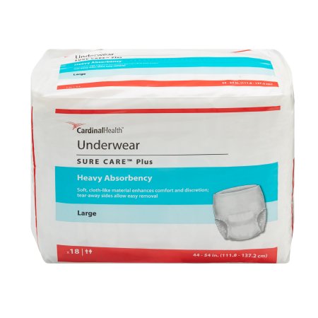 Cardinal Unisex Adult Absorbent Underwear Sure Care™ Plus Pull On with Tear Away Seams Large Disposable Heavy Absorbency - M-409346-2922 - Bag of 18