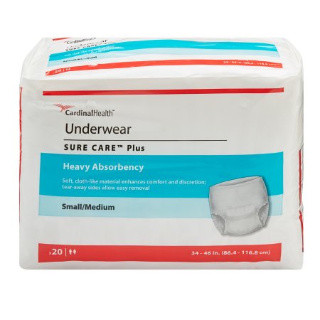 Cardinal Unisex Adult Absorbent Underwear Sure Care™ Plus Pull On with Tear Away Seams Small / Medium Disposable Heavy Absorbency - M-409347-1017 - Case of 80