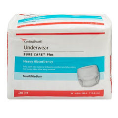 Cardinal Unisex Adult Absorbent Underwear Sure Care™ Plus Pull On with Tear Away Seams Small / Medium Disposable Heavy Absorbency - M-409347-1017 - Case of 80