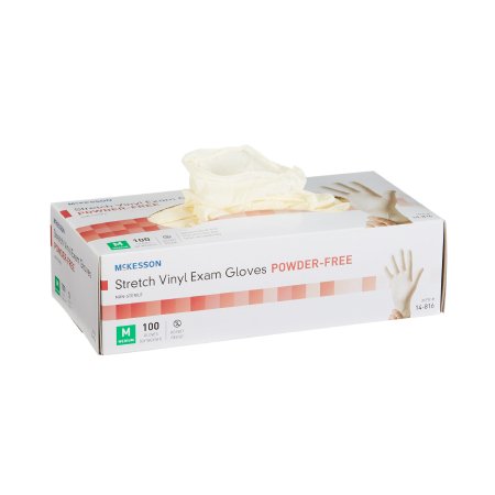 Exam Glove McKesson Medium NonSterile Stretch Vinyl Standard Cuff Length Smooth Ivory Not Chemo Approved - M-409743-4437 - Box of 100