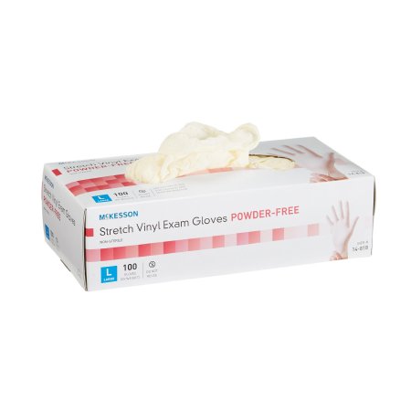 Exam Glove McKesson Large NonSterile Stretch Vinyl Standard Cuff Length Smooth Ivory Not Chemo Approved - M-409744-3008 - Case of 1000