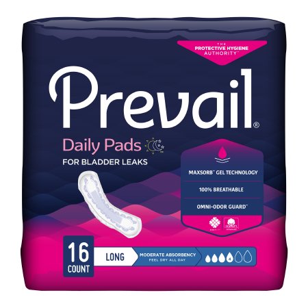 First Quality Bladder Control Pad Prevail® Daily Pads 11 Inch Length Moderate Absorbency Polymer Core One Size Fits Most Adult Female Disposable - M-409933-4103 - Case of 144