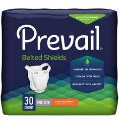 First Quality Unisex Adult Incontinence Belted Undergarment Prevail® Belted Shields Belted One Size Fits Most Disposable Light Absorbency - M-409934-1713 - Bag of 30