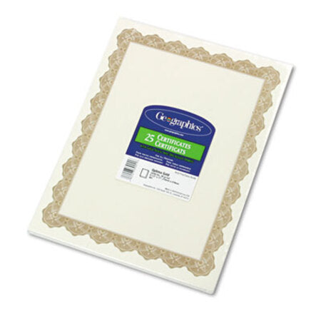 Geographics® Parchment Paper Certificates, 8-1/2 x 11, Optima Gold Border, 25/Pack