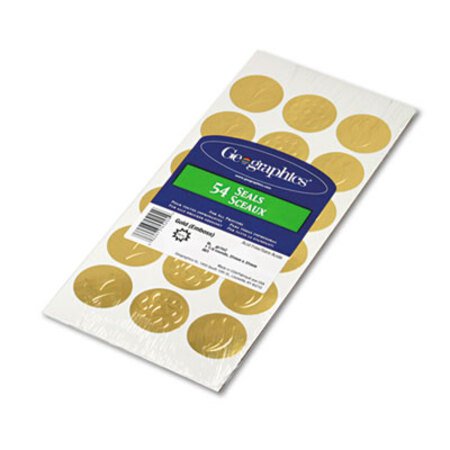 Geographics® Self-Adhesive Embossed Seals, 1.25" dia., Gold, 18/Sheet, 3 Sheets/Pack