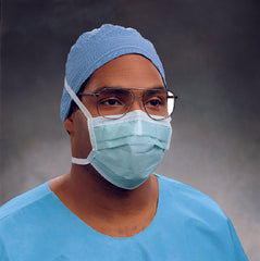 O&M Halyard Inc Surgical Mask Anti-fog Film Pleated Tie Closure One Size Fits Most Green NonSterile Not Rated