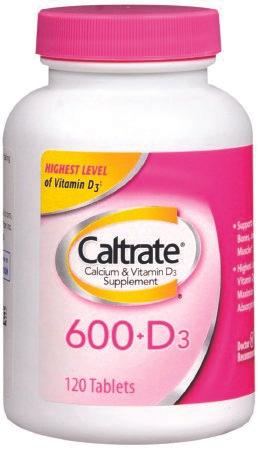 AH Robins Joint Health Supplement Caltrate® 600 + D Vitamin D3 / Calcium Carbonate 800 IU - 600 mg Strength Tablet 120 per Bottle
