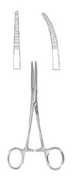 Miltex Hemostatic Forceps MeisterHand® Kelly 5-1/2 Inch Length Surgical Grade German Stainless Steel NonSterile Ratchet Lock Finger Ring Handle Curved Serrated Tips - M-421379-1567 - Each