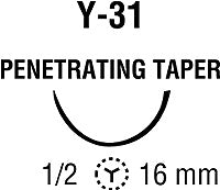 Suture with Needle Ti•Cron Nonabsorbable Coated White Suture Braided Polyester Size 3 - 0 30 Inch Suture Double-Armed 16 mm Length 1/2 Circle Taper Point Needle