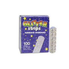 Dukal Adhesive Strip Glitter™ Stat Strip® 3/4 X 3 Inch Plastic Rectangle Kid Design (Glitter Stars and Stripes) Sterile