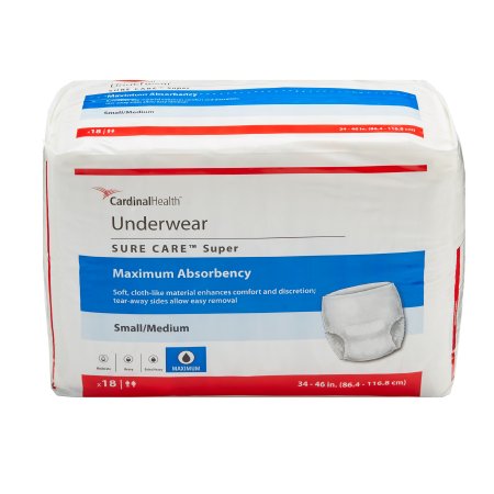 Cardinal Unisex Adult Absorbent Underwear Sure Care™ Pull On with Tear Away Seams Medium Disposable Heavy Absorbency - M-439575-4724 - Bag of 18