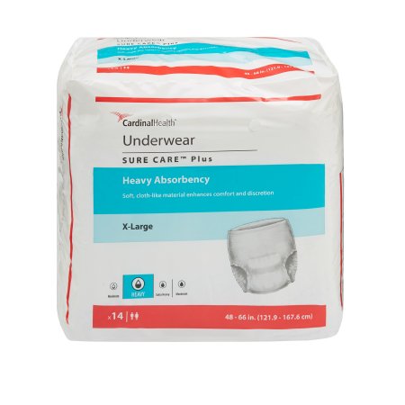 Cardinal Unisex Adult Absorbent Underwear Sure Care™ Plus Pull On with Tear Away Seams X-Large Disposable Heavy Absorbency - M-439577-3844 - Case of 56