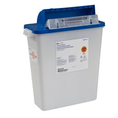 Cardinal Pharmaceutical Waste Container PharmaSafety™ 16-1/2 H X 13-3/4 W X 6 D Inch 3 Gallon White Base / Blue Lid Horizontal Entry Counter Balanced Door Lid - M-440485-1896 - Each