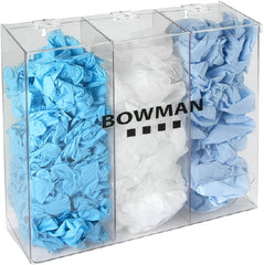Bowman Manufacturing PPE Dispenser BOWMAN® Wall Mount 3-Compartment Clear 5.77 X 17.08 X 18.40 Inch PETG Plastic
