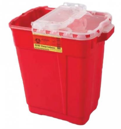 Becton Dickinson Sharps Container BD™ 18-1/2 H X 17-3/4 W X 11-3/4 D Inch 9 Gallon Red Base / Clear Lid Vertical Entry Hinged Snap On Lid - M-443029-3534 - Case of 8