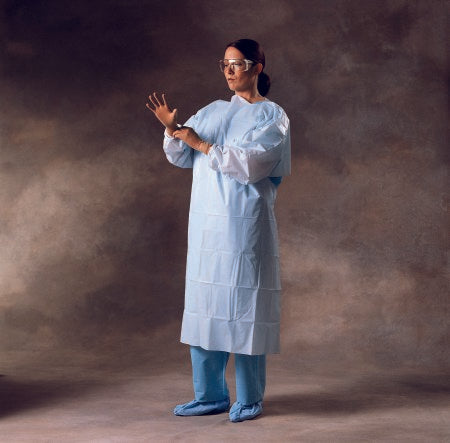 O&M Halyard Inc Over-the-Head Protective Procedure Gown X-Large Blue NonSterile ASTM F1670 / ASTM F1671 Disposable