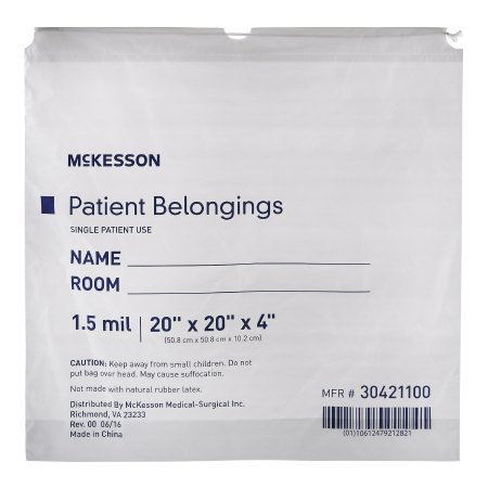 Patient Belongings Bag McKesson 4 X 20 X 20 Inch Polyethylene Drawstring Closure White - M-447753-2563 - Case of 250