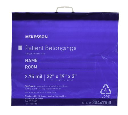 Patient Belongings Bag McKesson 3 X 19 X 22 Inch Polyethylene Snap Closure Blue - M-447755-1843 - Case of 250