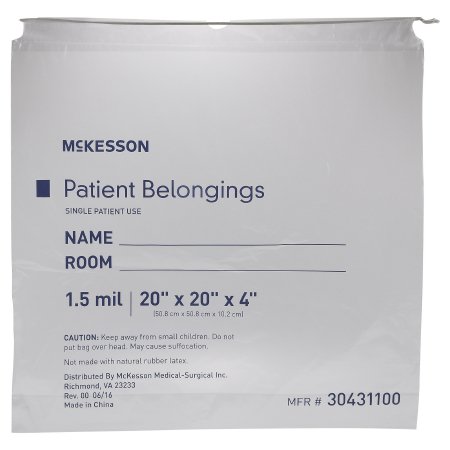 Patient Belongings Bag McKesson 4 X 20 X 20 Inch Polyethylene Drawstring Closure Clear - M-447887-4938 - Each