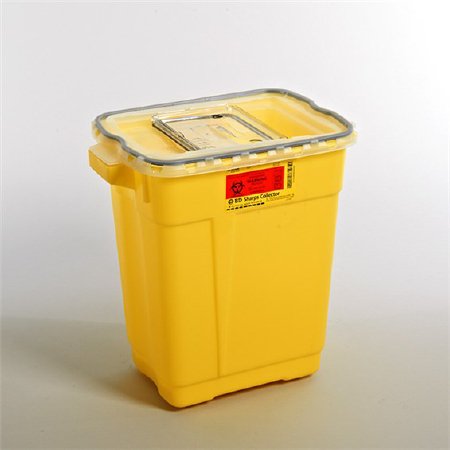 Becton Dickinson Chemotherapy Waste Container BD™ 18-1/2 H X 17-3/4 W X 11-3/4 D Inch 9 Gallon Yellow Base / Clear Lid Vertical Entry Gasketed Sliding Lid - M-452911-1209 - Case of 8