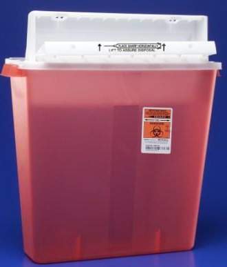 Cardinal Sharps Container SharpStar™ In-Room™ 18-1/2 H X 16-1/2 W X 6 D Inch 4 Gallon Translucent Red Base / White Lid Horizontal Entry Counter Balanced Door Lid - M-453617-2325 - Case of 10