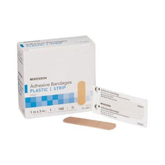 Adhesive Strip McKesson 1 X 3 Inch Plastic Rectangle Tan Sterile