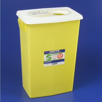 Cardinal Chemotherapy Waste Container SharpSafety™ 26 H X 12-3/4 D X 18-1/4 W Inch 18 Gallon Yellow Base / White Lid Vertical Entry Gasketed Sliding Lid