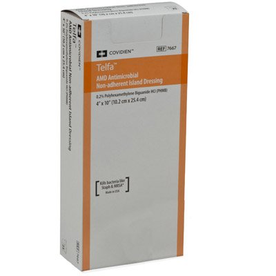 Cardinal Impregnated Antimicrobial Dressing Telfa™ AMD 4 X 8 Inch PHMB (Polyhexamethylene Biguanide) Sterile