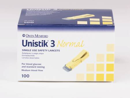 Owen Mumford Lancet Unistik® Safety Lancet Normal Flow Needle 1.8 mm Depth 23 Gauge Push Button Activated