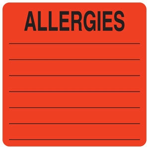 Tabbies Pre-Printed Label Allergy Alert Red Allergies: Black Alert Label 2-1/2 X 2-1/2 Inch - M-479154-3009 - Roll of 1