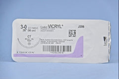 Suture with Needle Coated Vicryl Absorbable Coated Violet Suture Braided Polyglactin 910 Size 3 - 0 36 Inch Suture 1-Needle 40 mm Length 1/2 Circle Taper Point Needle