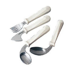 Patterson Medical Supply Offset Spoon Easy-Hold Left Handed / Angled White Stainless Steel / Polypropylene
