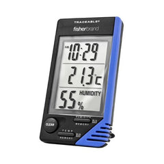 PANTek Technologies LLC Thermometer / Clock / Humidity Monitor Fisherbrand™ Traceable® Fahrenheit / Celsius 32° to 122°F (0° to 50°C) Internal Sensor Flip-out Stand / Wall Mount Battery Operated