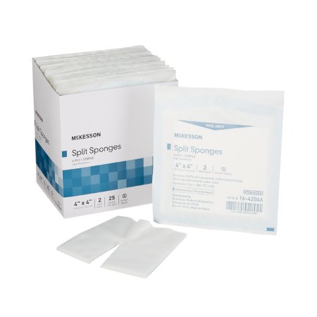 I.V. / Drain Split Dressing McKesson Poly / Rayon Blend 4 X 4 Inch Square Sterile