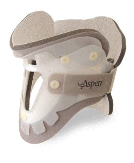 Aspen Medical Products Rigid Cervical Collar with Replacement Pads Aspen® Preformed Adult Short Two-Piece / Trachea Opening 13 to 21 Inch Neck Circumference