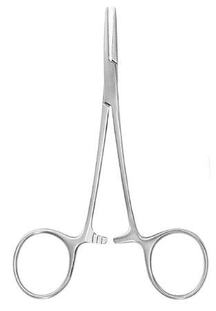 Hemostatic Forceps McKesson Argent™ Hartmann-Mosquito 3-1/2 Inch Length Surgical Grade Stainless Steel NonSterile Ratchet Lock Finger Ring Handle Curved - M-487373-3095 - Each