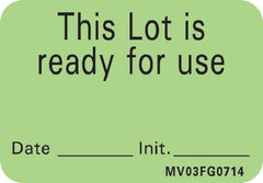 Precision Dynamics Pre-Printed Label Barkley® Instructional Label Green This Lot is ready for use, Date-Init Black Quality Control Label 1 X 1-7/16 Inch - M-489157-4932 - Roll of 1