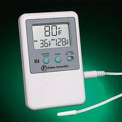 Fisher Scientific Digital Thermometer with Alarm Fisherbrand™ Traceable® Fahrenheit / Celsius -58° to +158°F (-50° to +70°C) Short External Sensor Multiple Mounting Options Battery Operated